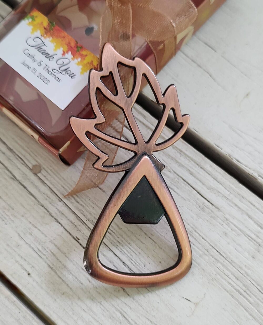 Leaf Bottle Opener Wedding Favors Fall Wine Custom Personalized Rustic