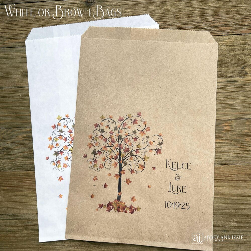Personalized Fall Wedding Favor Bags Autumn Tree Design