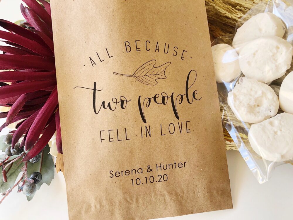 Personalized Fall Wedding Favor Bags, Autumn Leaf Design, Set Of 25