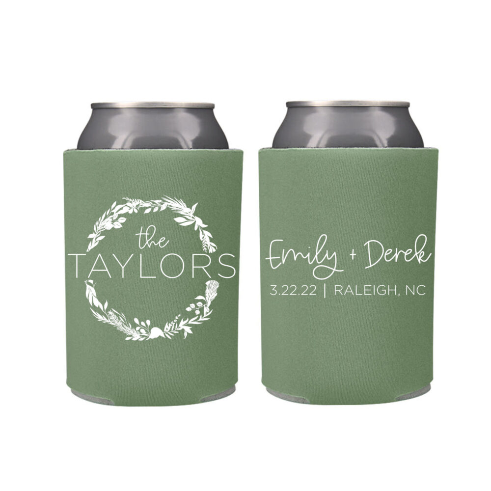 Modern Garden Wedding Favors | Spring Summer Custom Can Coolers Arboretum Greenery Botanical