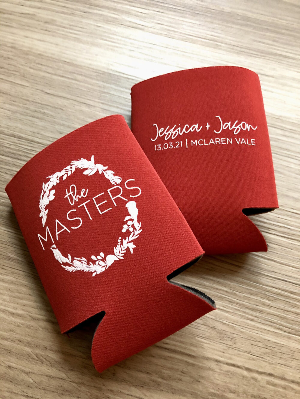 Spring Wedding Favors | Custom Can Coolers Reception For Guests Floral Greenery Stubby Holders Wreath