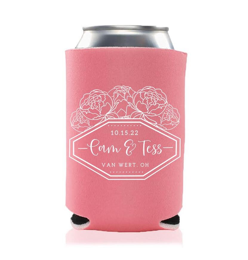 Spring Wedding Favors | Can Coolers Garden Reception For Guests Peony Floral Modern