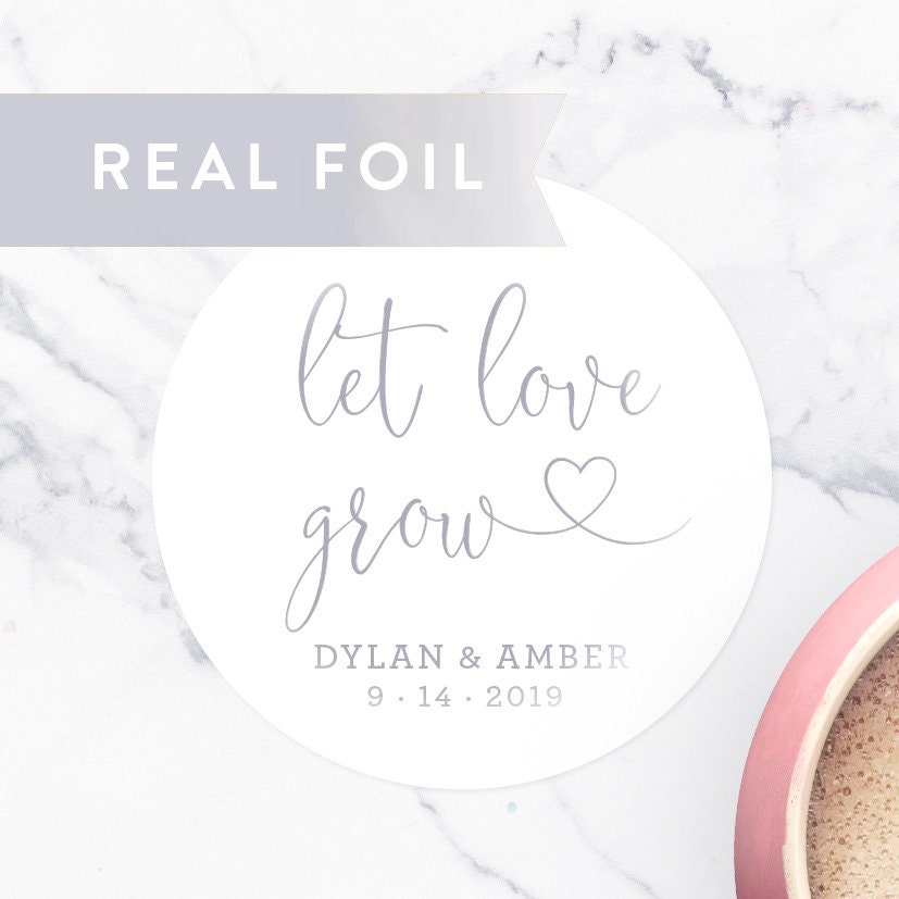 Let Love Grow Stickers, Floral Wedding Favors, Spring Succulent Stickers For Seed C014