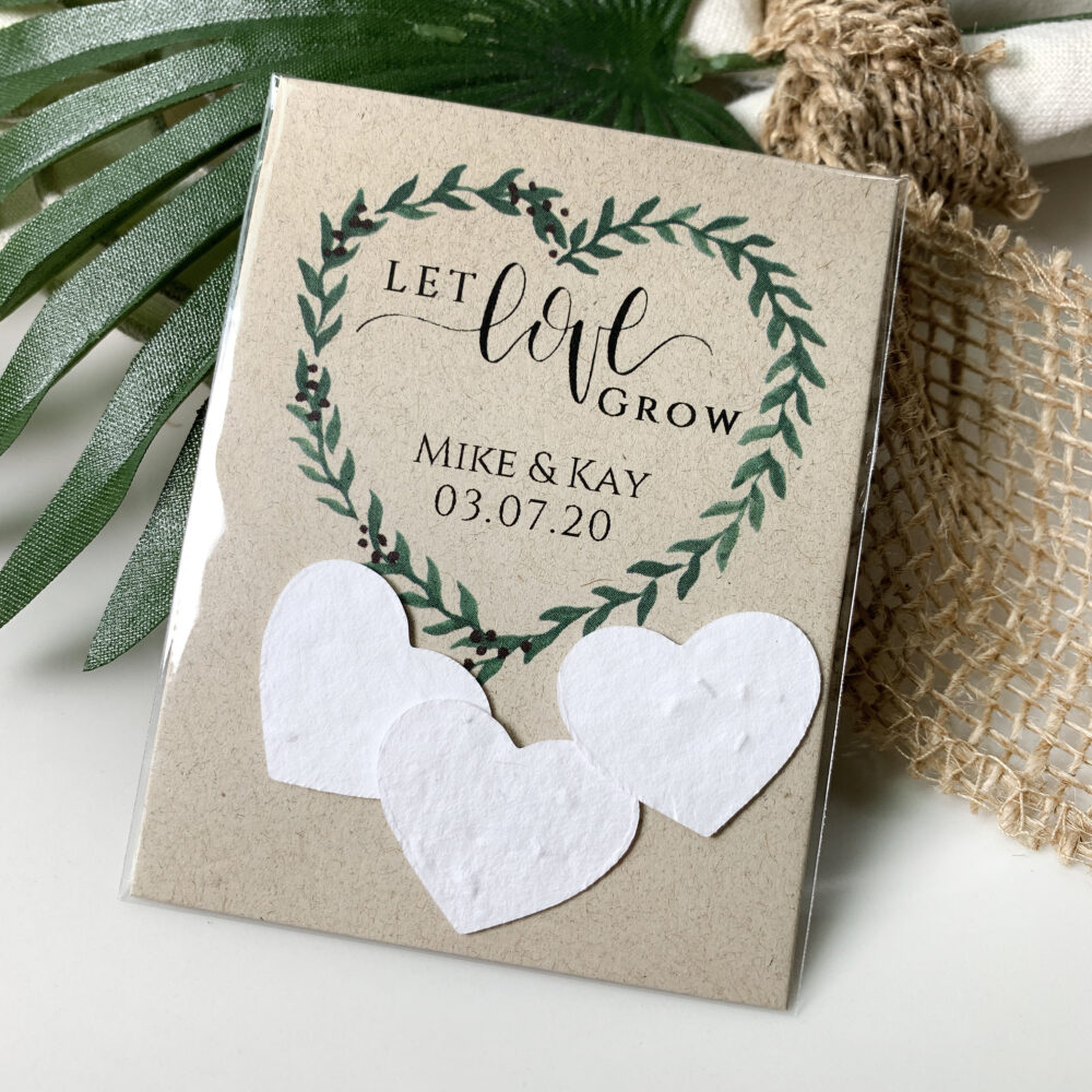 Fully Assembled Plantable Wedding Favors, Seed Paper Hearts, Rustic, Seeds 2338