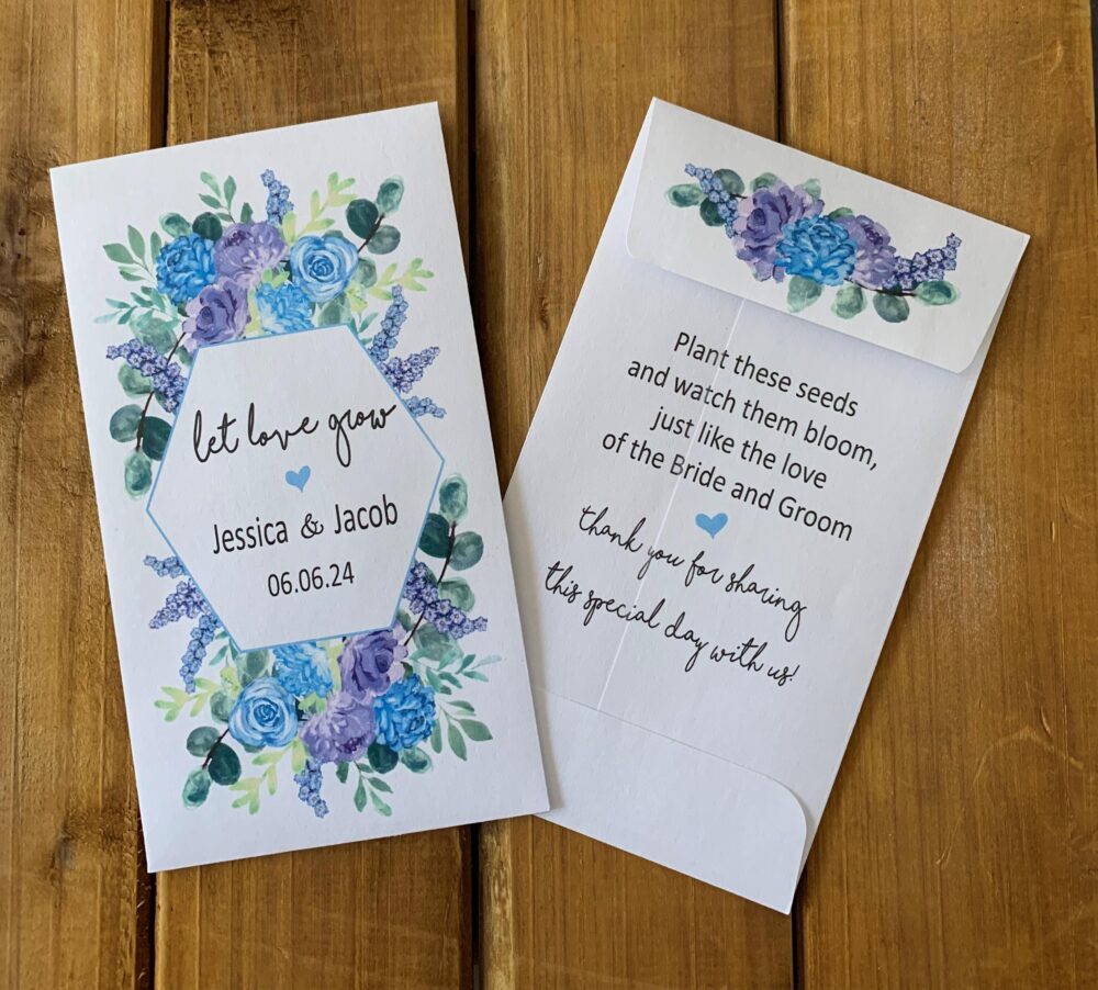 Blue & Purple Wedding Favor Let Love Grow Seed Packet Favors, Eucalyptus Bridal Shower Favor, With Or Without Seeds | Set Of 15 Sp20063
