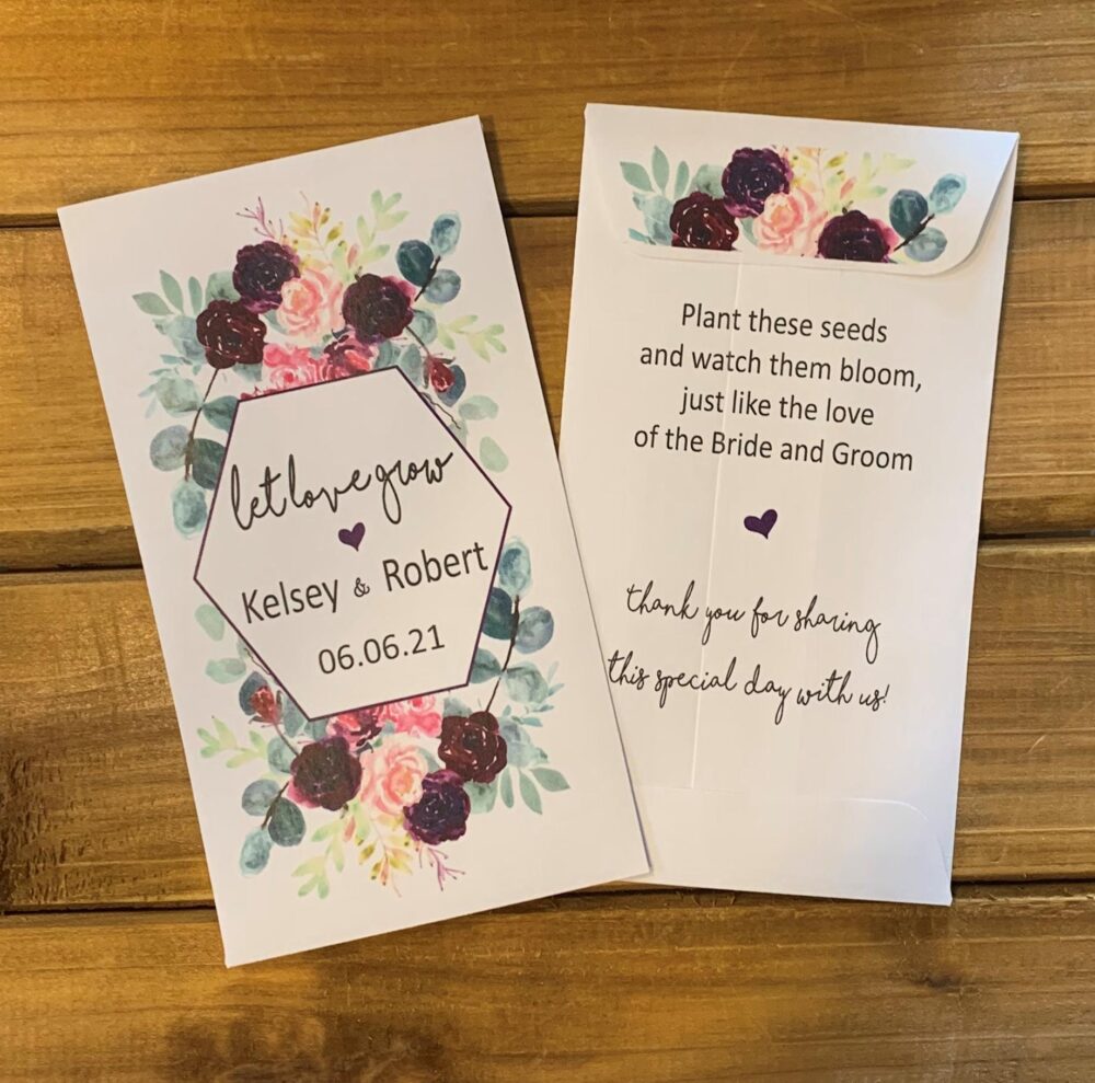 Wedding Favor Let Love Grow Seed Packet Favors, Purple Flowers & Eucalyptus Shower Favor, With Or Without Seeds | Set Of 15 Sp20032