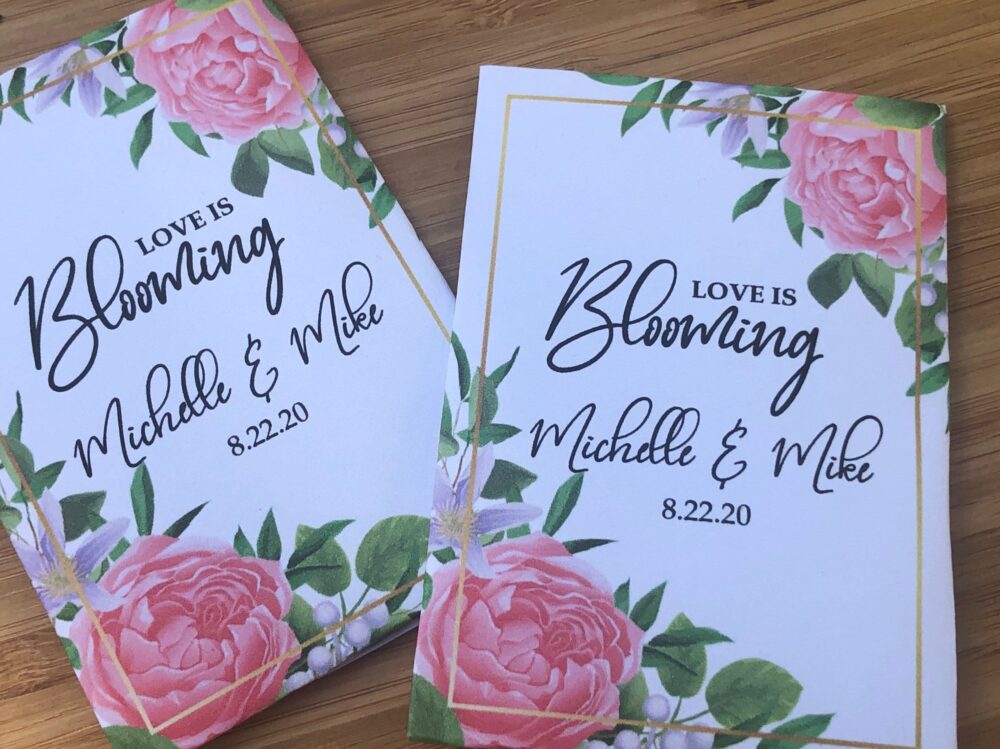 Pink Rose Seed Packet Wedding Favors Gold Border Wildflowers