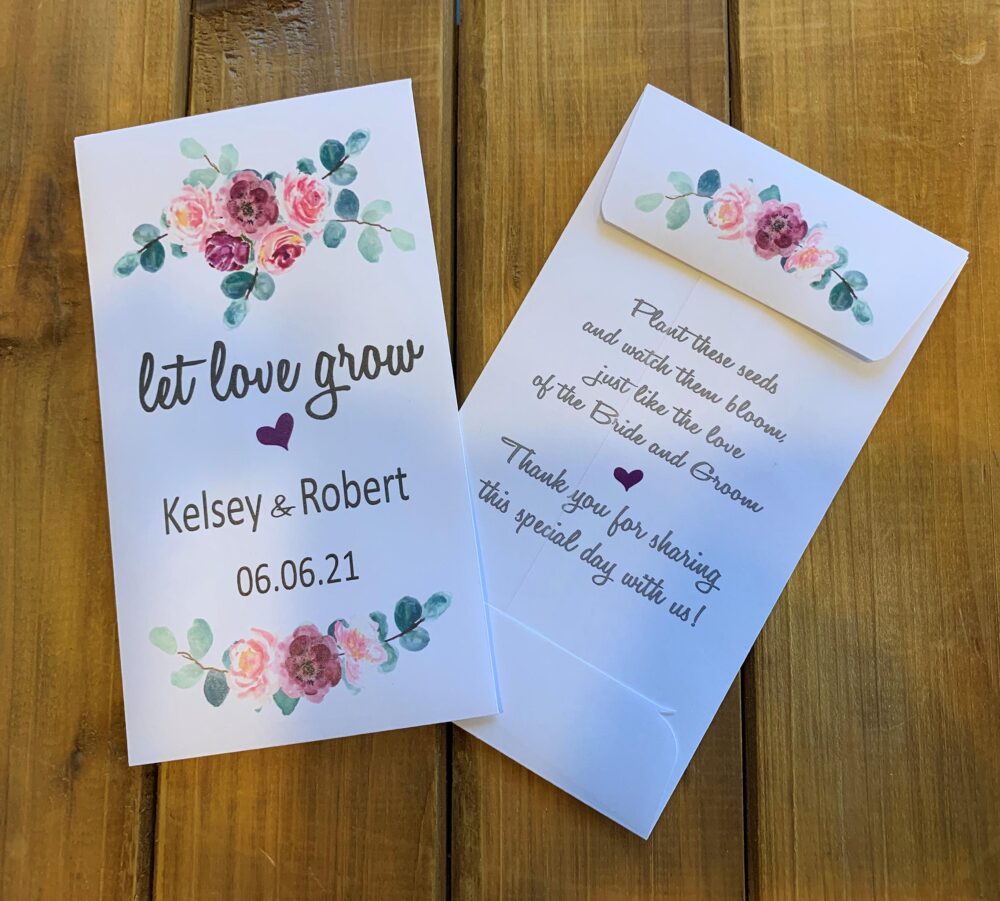 Wedding Seed Packet, Wedding Favor, Let Love Grow Purple & Pink Flowers With Eucalyptus, Or Without Seeds | Set Of 15, Sp20020