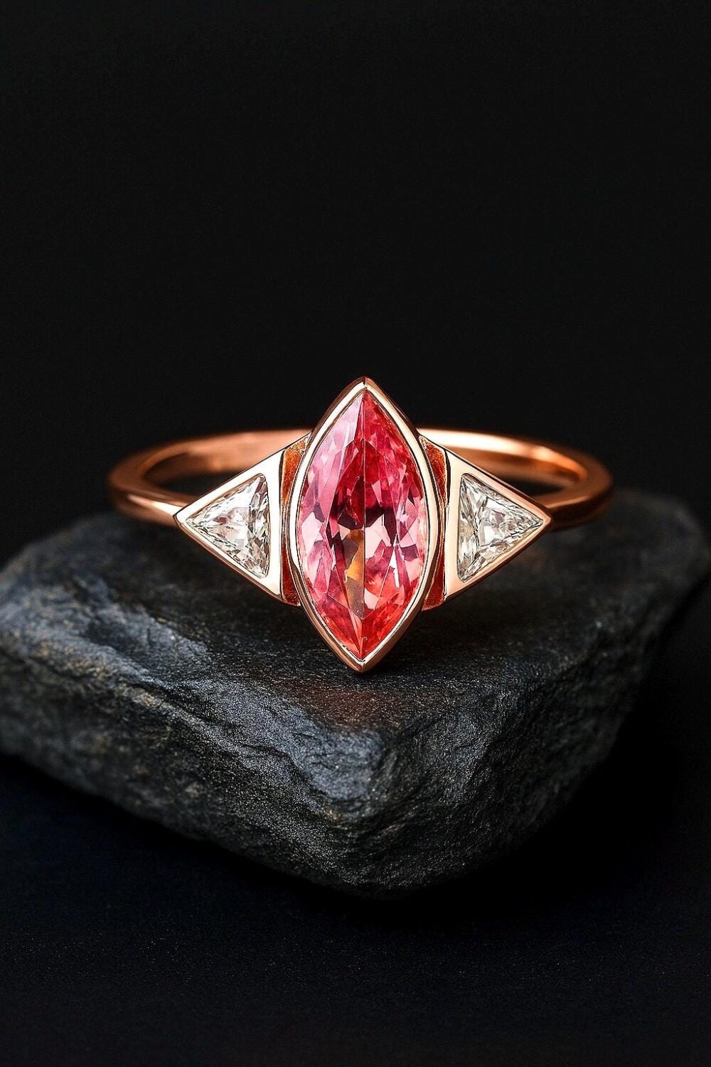 8K Solid Gold Cz Marquise Ring/Wedding Band Triangle Promise Engagement /Handmade Rin /Gift For Her