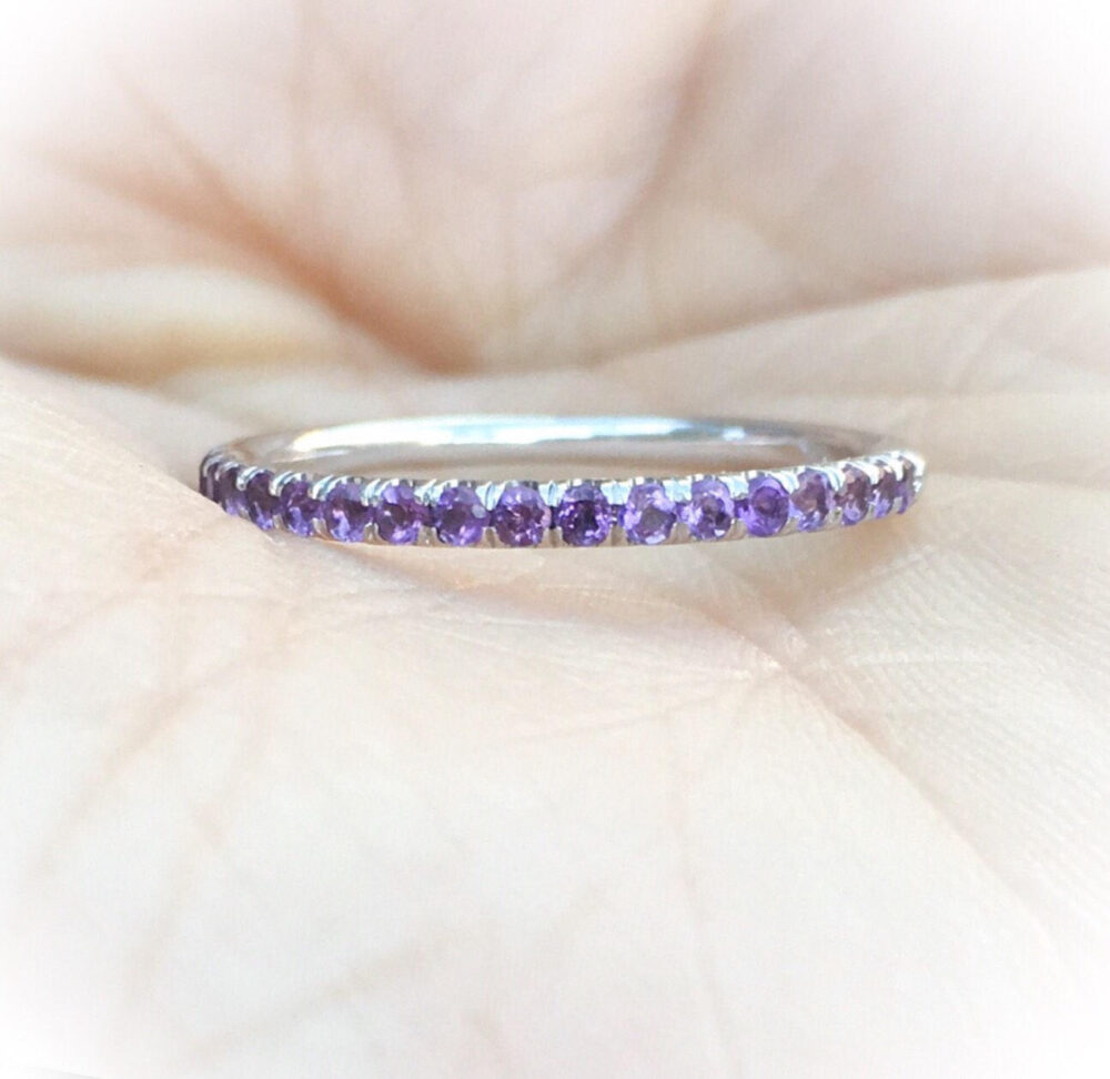 Amethyst Half Eternity Band Ring/ 1.8mm Infinity Birthstone Eternity/ Guard Stack/ Wedding