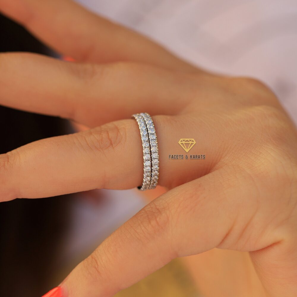 Double Moissanite Eternity Bands, Ring, 1.5mm Full Wedding Band For Women in 14K White Gold By Facets & Karats