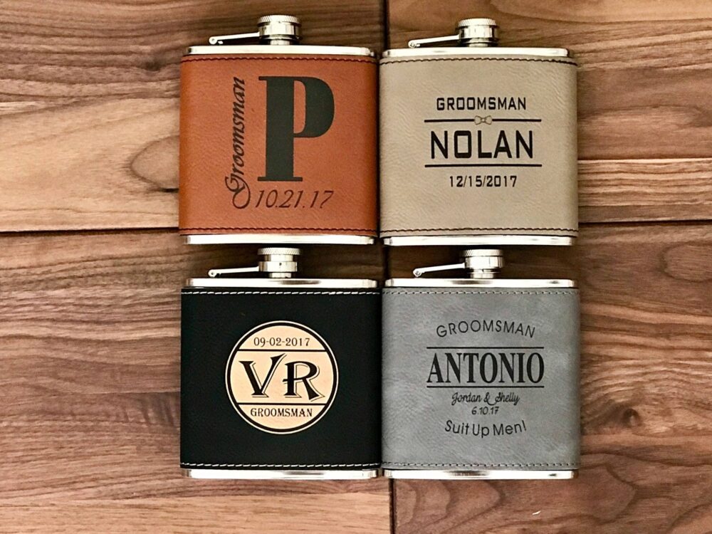 Groomsmen Wedding Party Customized Flask, Personalized Leather Engraved Hip Flask Favor Gifts For