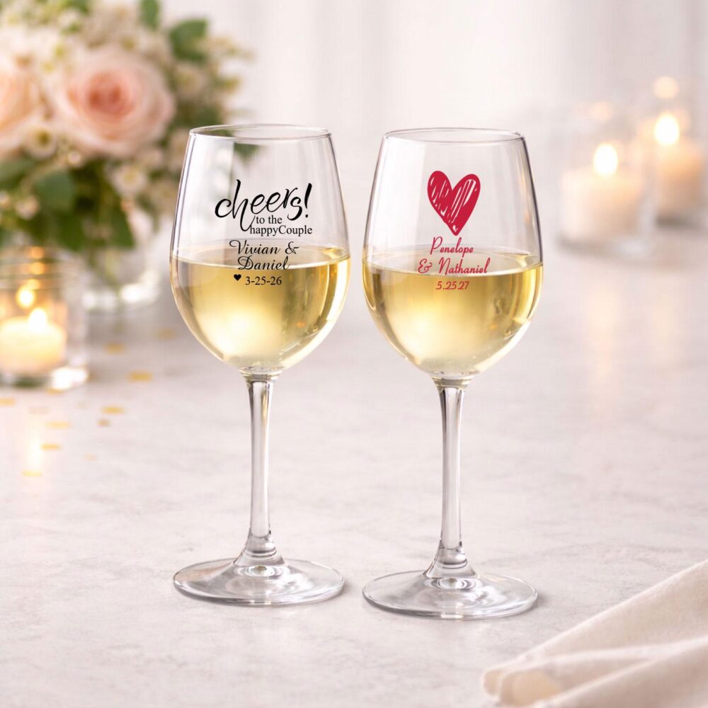 Personalized Wedding Wine Glass Favors, Anniversary Gift, Set Of 18
