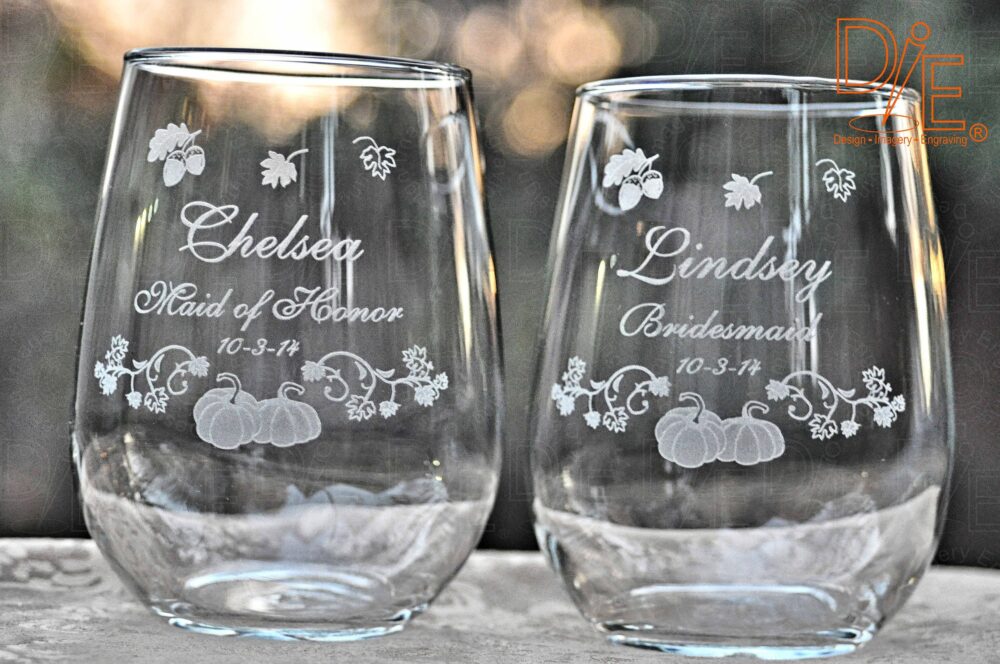 Pumpkin Wedding Wine Glass Set Personalized Bridal Party Gift
