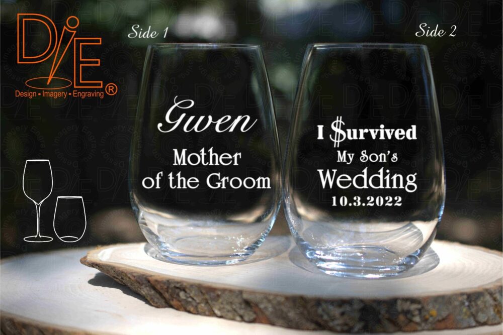I Survived The Wedding Wine Glass Personalized Engraved Gift