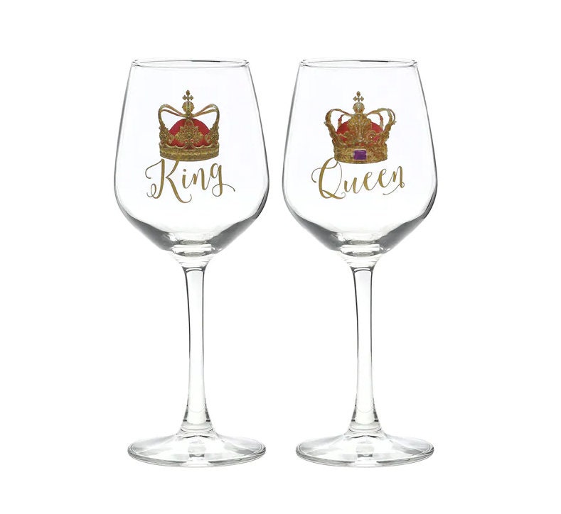 King & Queen Wedding Wine Glass Set With Name Engraved Bridal Accessories Personalized