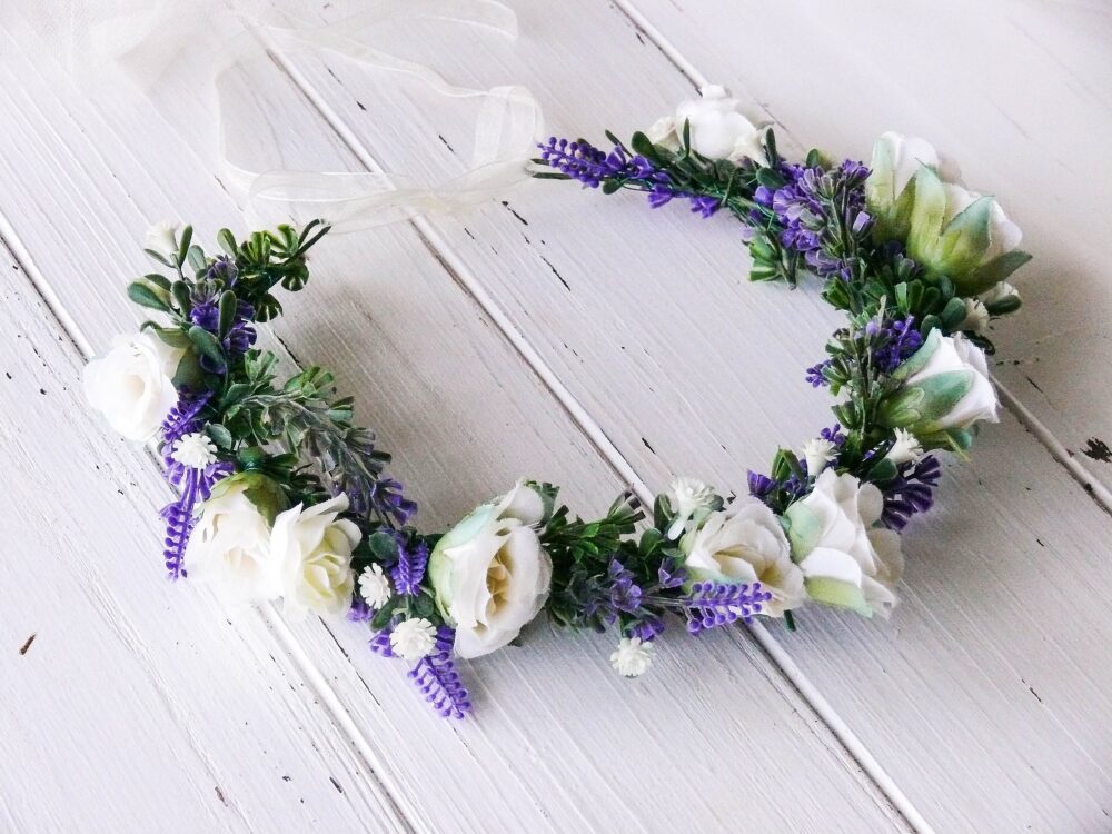 Flower Girl Crown, Crown Wedding, Headpiece, Lavender Head Wreath, Bridal Floral Headband, Hair Vine
