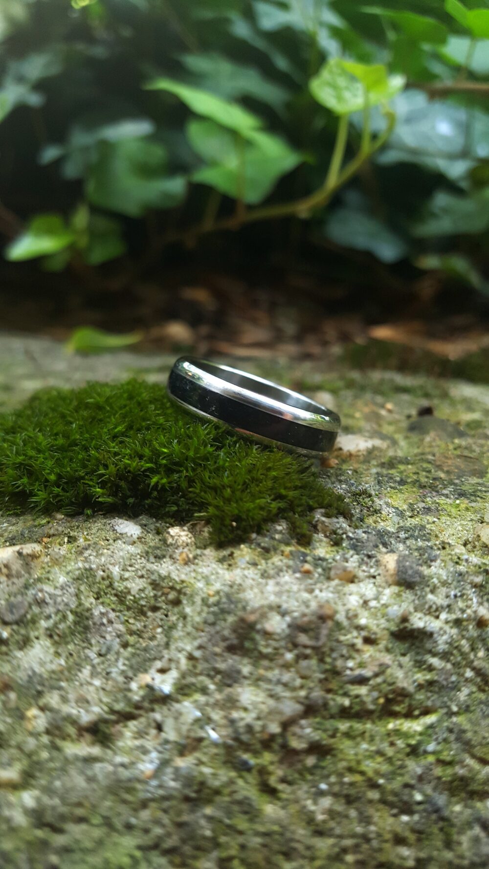 Wedding Ring, Promise Stainless Steel Ring With Crushed Black Tourmaline