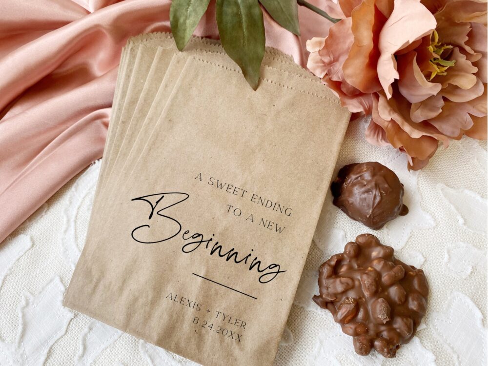 Wedding Cookie Bags - Candy Buffet Sacks Custom Favors 25 Printed Paper Recycled Kraft Personalized Bag