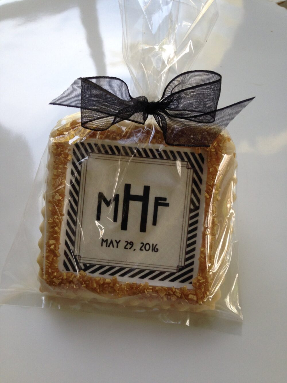 Custom Wedding Cookie Favors Art Deco Great Gatsby Black Ecru 1 Dozen