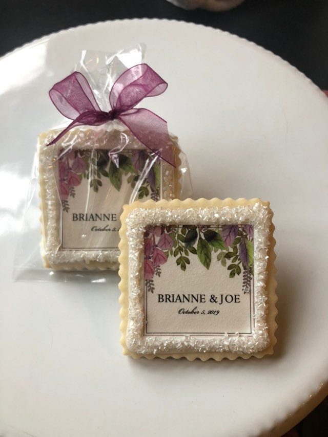 Wedding Bridal Shower Dusty Blush Blue Purple Custom Cookie Favors Floral 1 Dozen