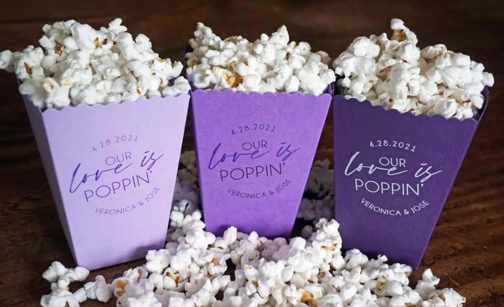 Purple Popcorn Box Wedding Favor -Personalized Party Favor-Custom Printed Mini Box-Wedding-Bridal Dessert Bar-Lavender | Assembled