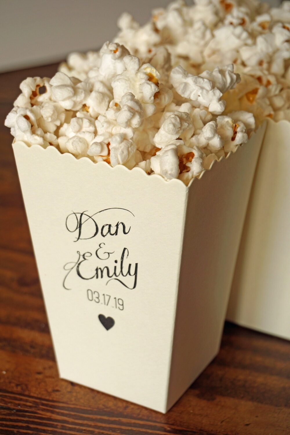 Personalized Wedding Favor Popcorn Box - Custom Heart Design Bridal Sweets Bar Reception Take Away