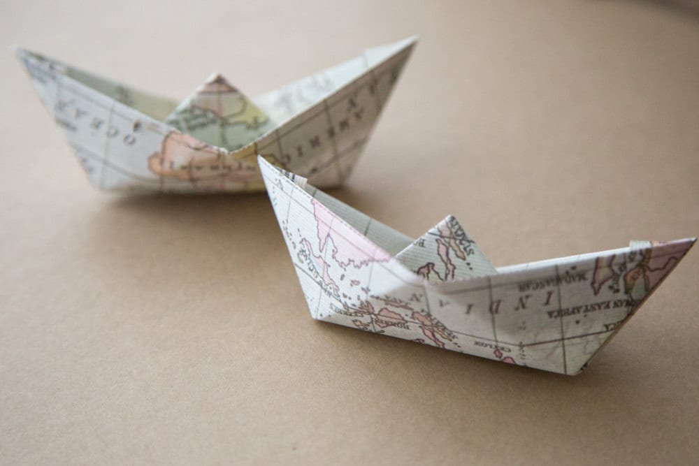 25Pcs World Map Wedding Favor, Travel Vintage World Rice Comfeti Paper Boats, Confeti Holders