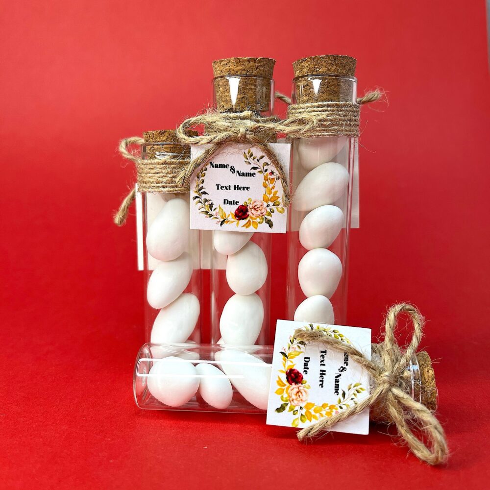 Almond Candy Wedding Favors Personalized Bulk Gifts in Glass Bottles