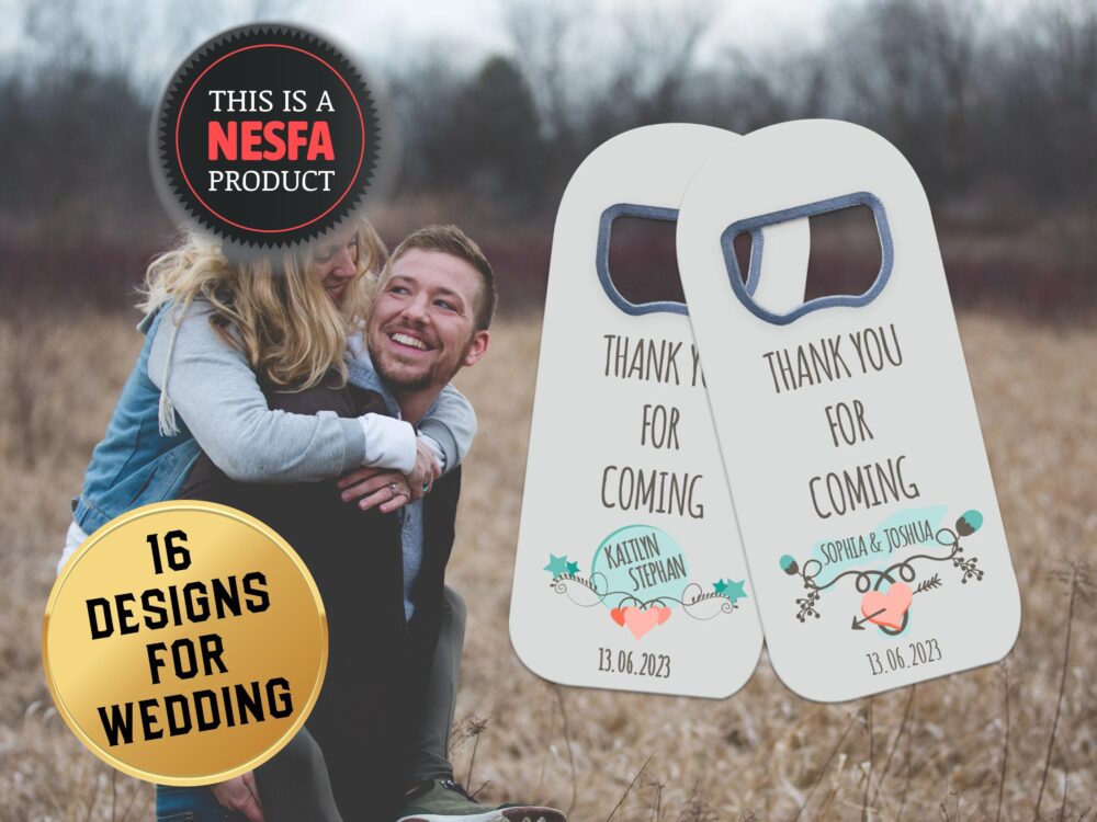 Personalized Wedding Favor Bottle Opener Magnets - Minimalist Bulk Favors