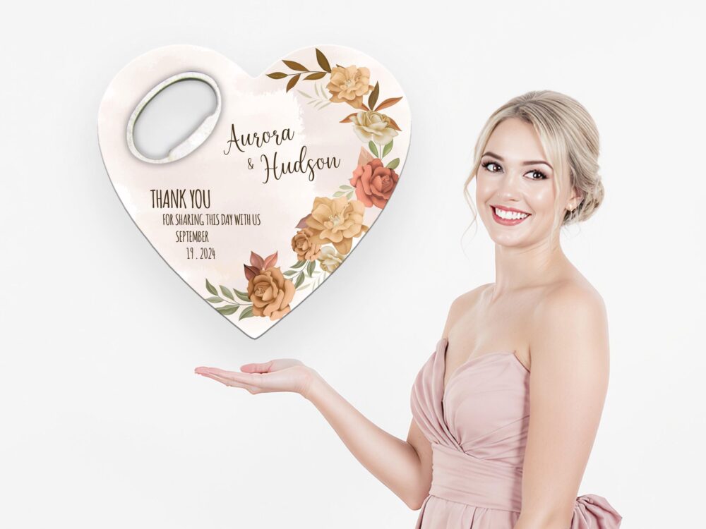 Custom Heart Wedding Favor Bottle Opener Magnet, Save The Date