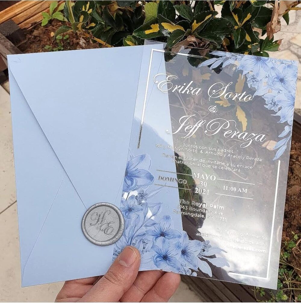 Clear Acrylic Wedding Invitation, Floral Modern Save The Date Card