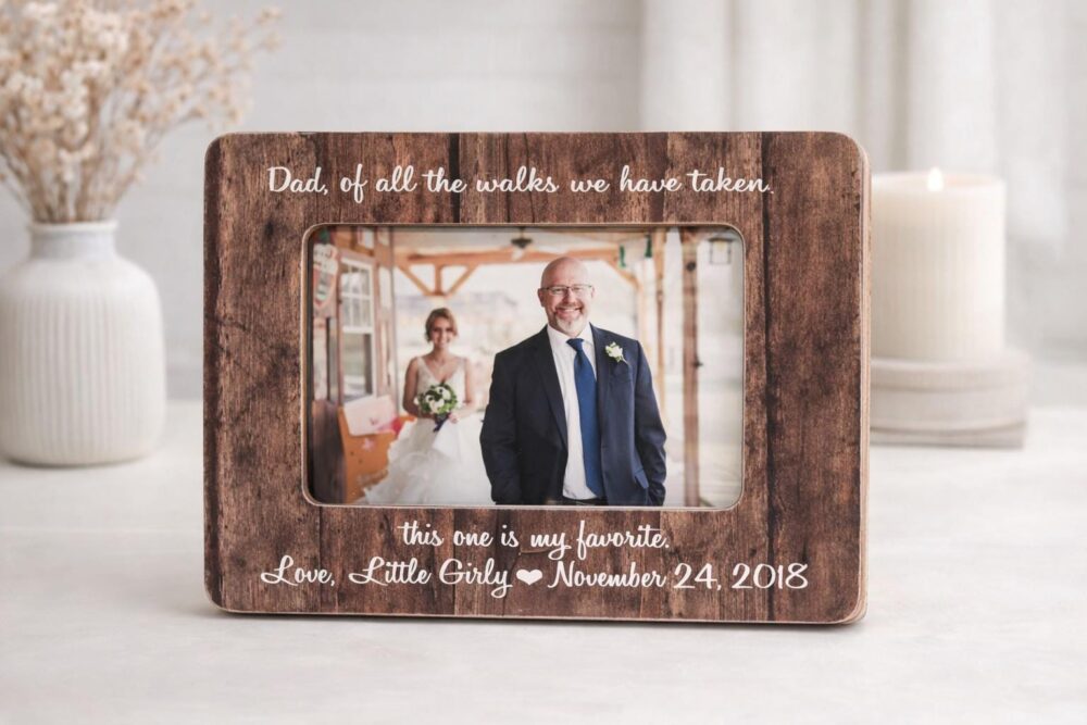 Father Bride Frame Wedding Gift Dad Walking Daughter Aisle Memory Keepsake Rustic Photo Display Personalized Memento Sentimental Present