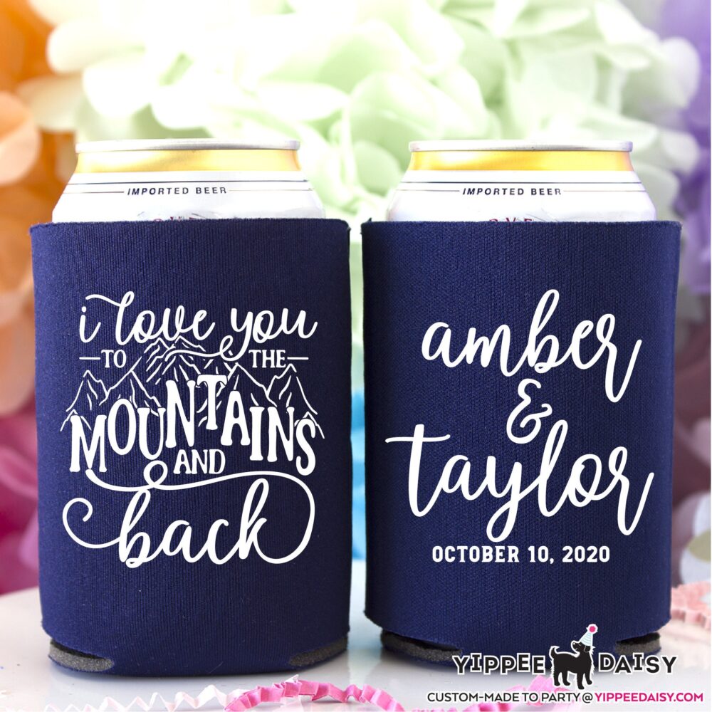 Mountain Wedding Favors Personalized Can Cooler Custom Favor Beer Giveaways Destination