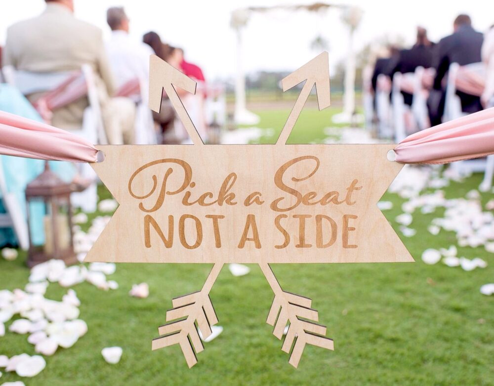 Wedding Sign For Aisle Pick A Seat Not Side Ceremony - Decorations in Rustic Boho Arrow Design | Item Aps100