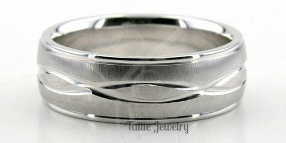 Platinum Mens Wedding Band, Ring, 7mm Brushed Finish Bands, Rings For Men