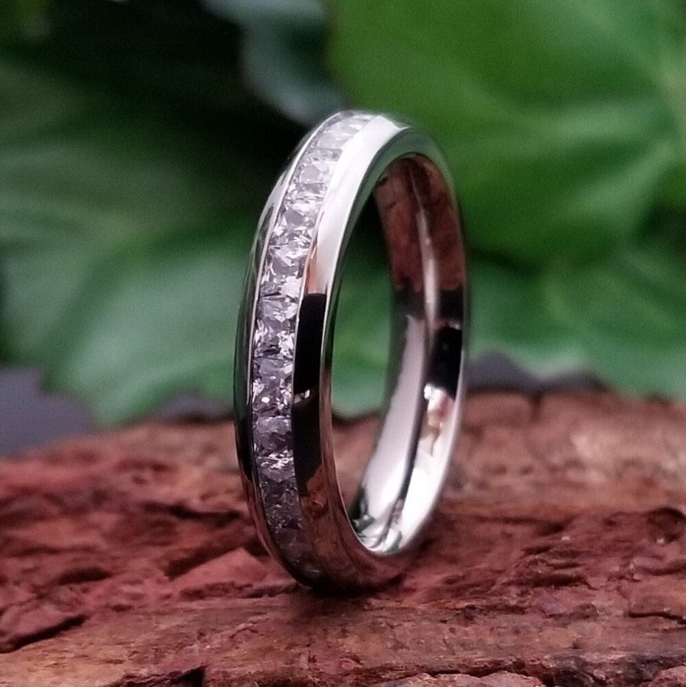 Princess Cut Cubic Zirconia Eternity Band - Titanium Wedding Ring