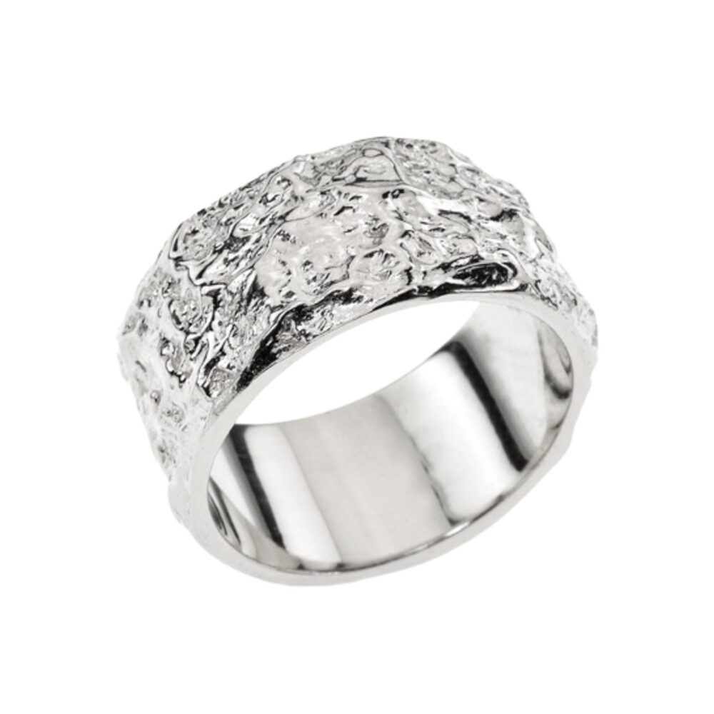 Mens 14K White Gold Wedding Band, Rustic Textured Ring, Unisex Band