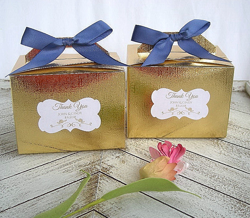 Wedding Favor Box Gold Linen Custom Boxes Turquoise Blush Navy Silver Personalized