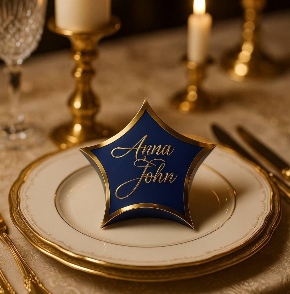 White & Navy Star Wedding Favor Boxes Personalized Thank You Gift