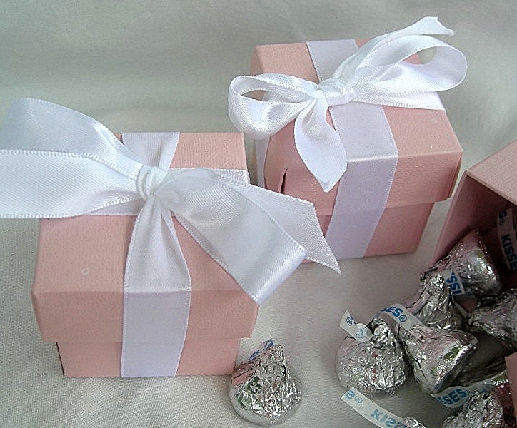 Wedding Favor Box Boxes Blush Pink Turquoise Blue Baby Shower 2 X W Lids & Ribbon Any Color Custom
