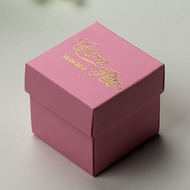 Personalized Pink Wedding Favor Boxes With Gold Foil