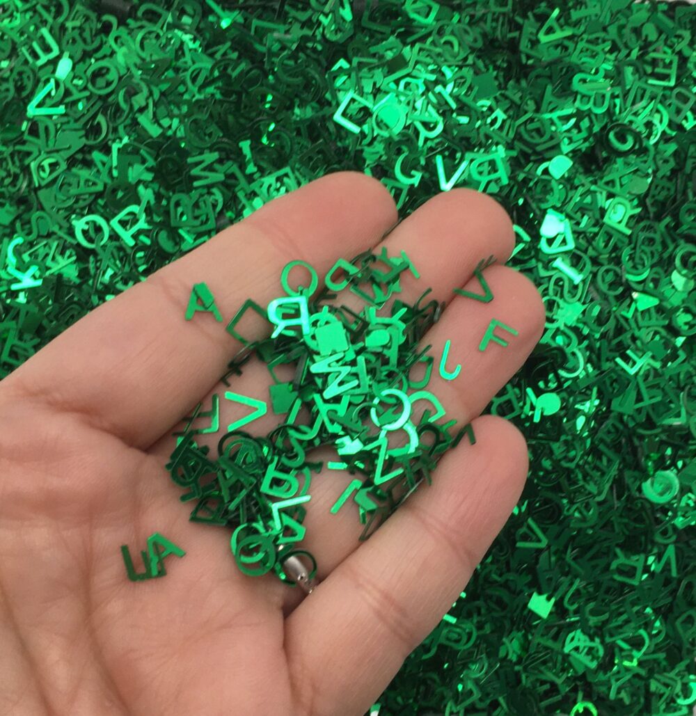 Green Metallic Holographic Alphabet Letter Glitter, 5mm Nail Art Deco, Holo Table Scatter Confetti, Pick Your Amount, T82