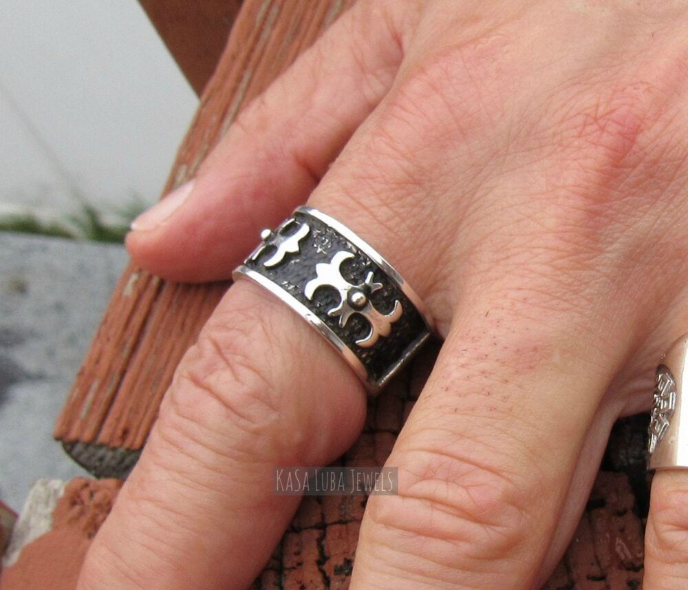sterling Silver Mens Cross Ring Religious Band | 12mm