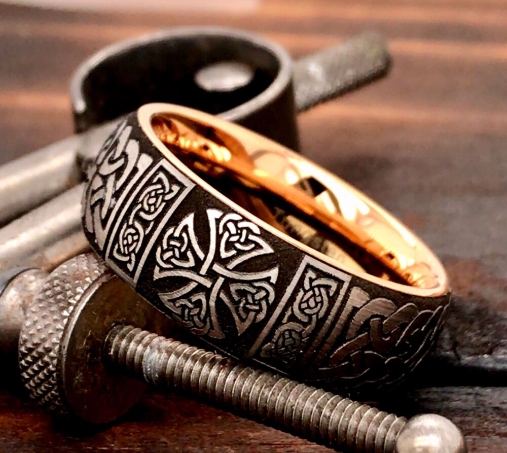 Tantalum Ring, Men's Women Wedding Band, Carbide Rings, Cross Celtic Ring