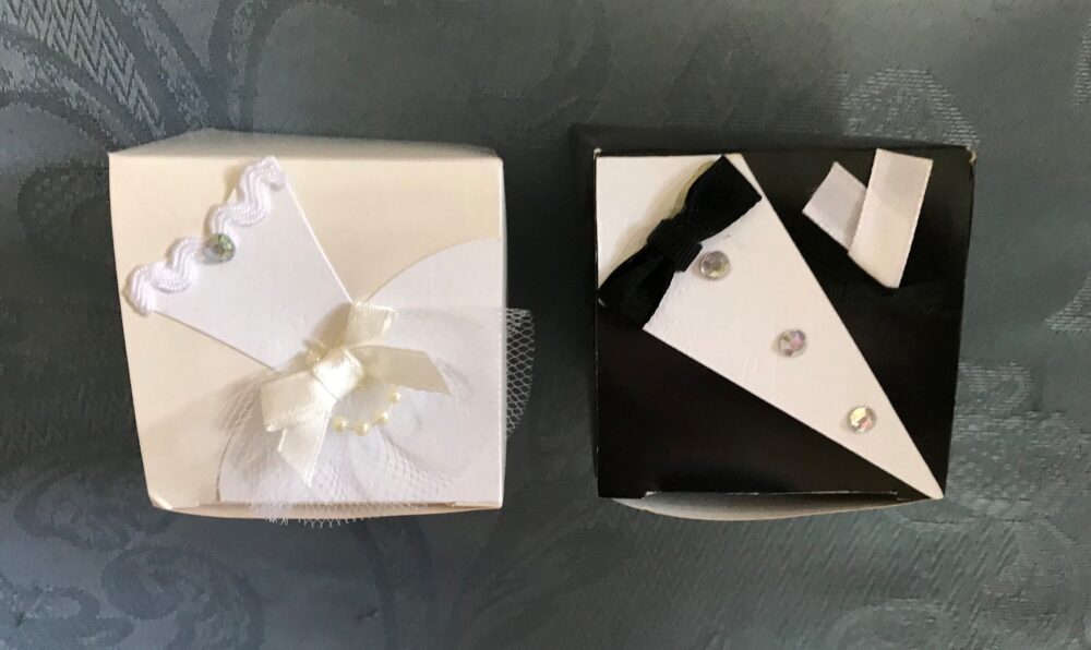 Bride & Groom Boxes-Favor Bags-3-6 Pcs-Bride Dress-Tuxedo Style Box-Bag-Perfect Easy Favor For Candy-Bomboniere-Weddings-Showers-Small Gifts