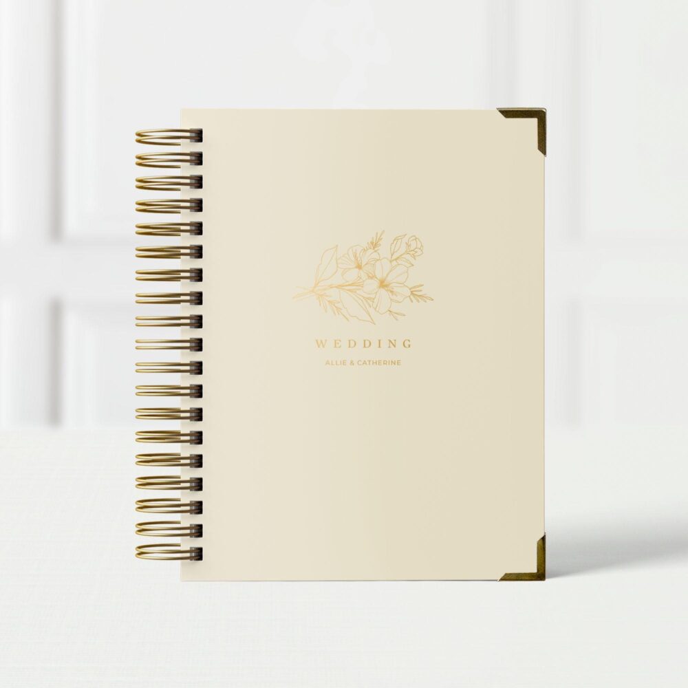 Lgbt Wedding Planner Book, Personalized Engagement Gift For Gay Couple, Custom Gender Neutral Organizer & Checklist, Floral Sprig