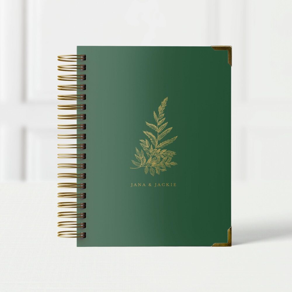 Lgbt Wedding Planner Book, Personalized Engagement Gift For Gay Couple, Custom Gender Neutral Organizer & Checklist, Botanical Fern