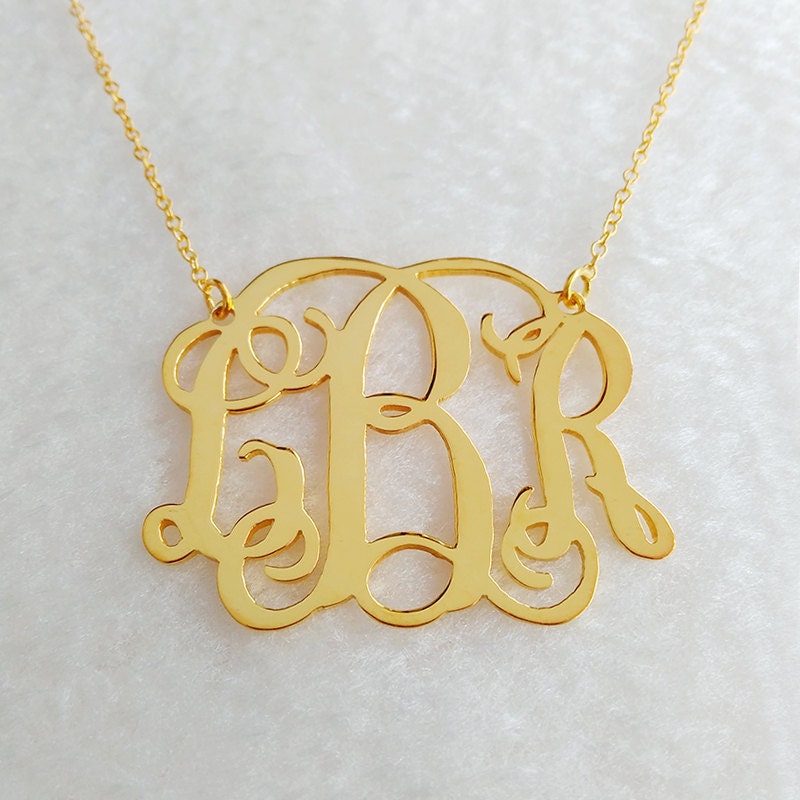 Gold Monogram Necklace, 1.75" Personalized Necklace, 3 Initial Necklace, Gold Nameplate Necklace, Letter Necklace, Wedding Gift
