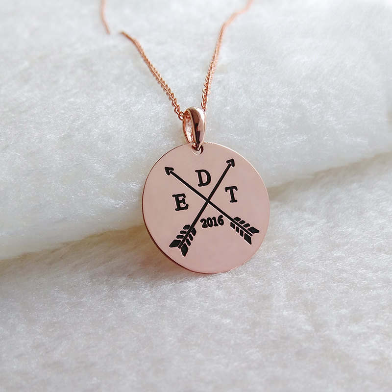 Crossed Arrows Necklace, Arrows Date & Initials Necklace, Personalized Wedding Necklace, Celebrity Circle Necklace, Christmas Gift